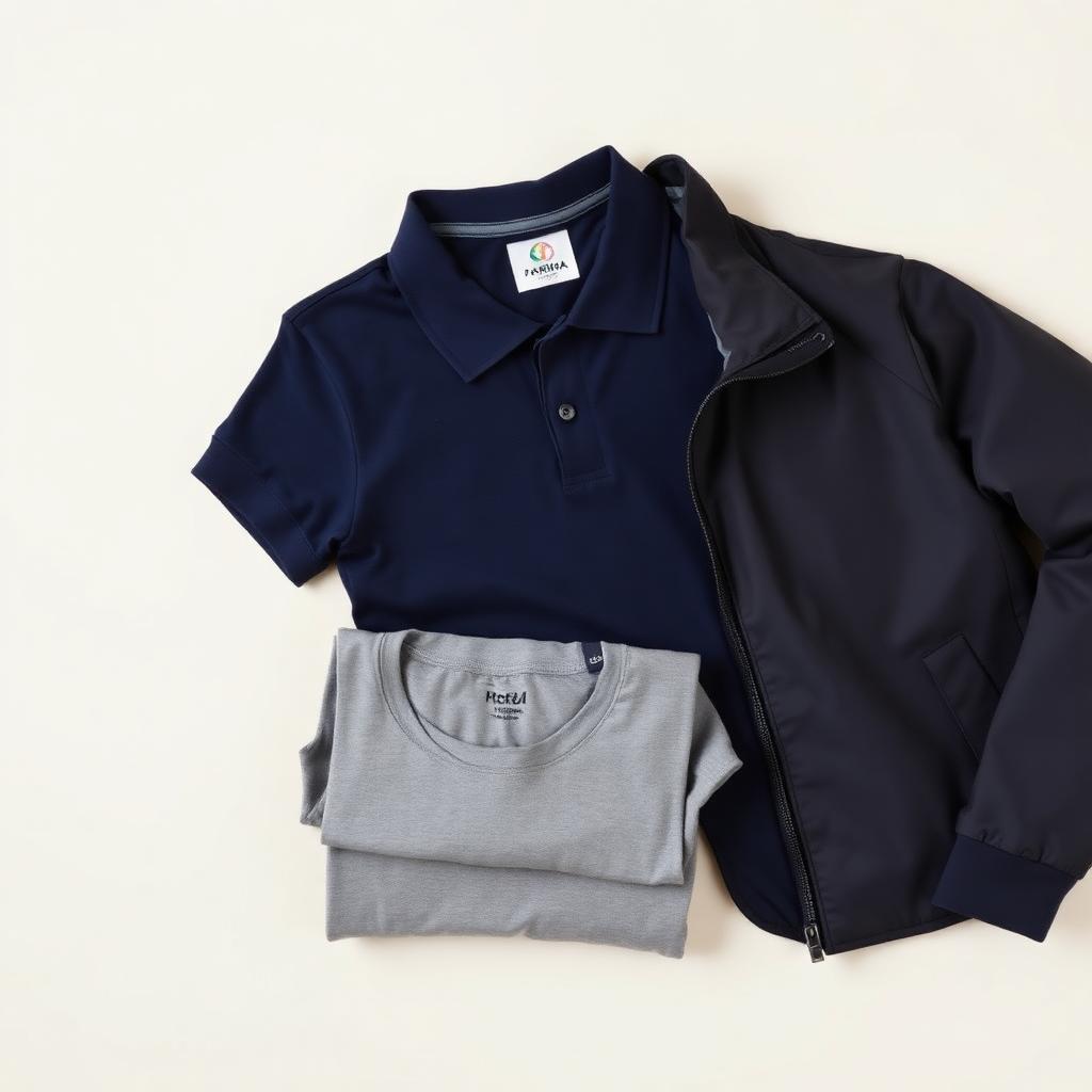 Good Kit Work Pack — Work pack of a navy polo shirt, black softshell jacket and grey T-shirt