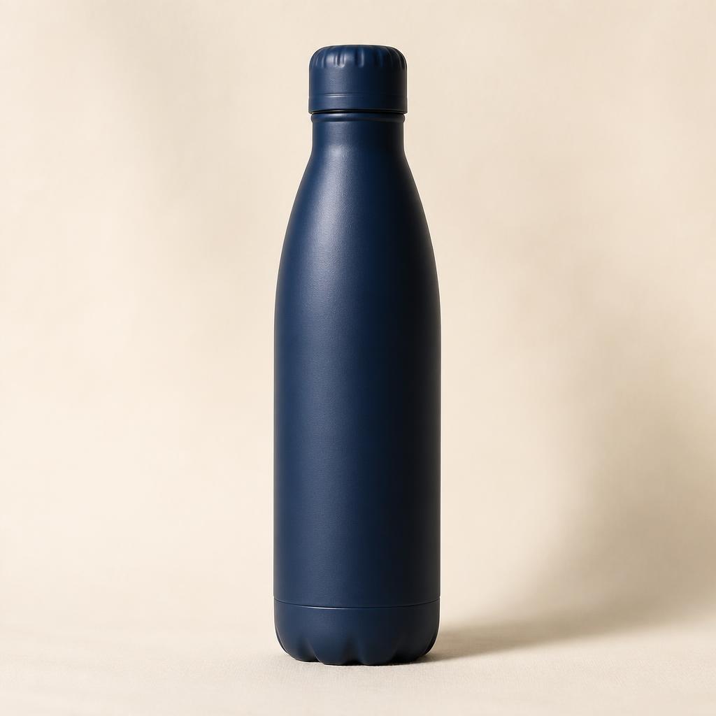 Cream branded water bottle with a printed logo