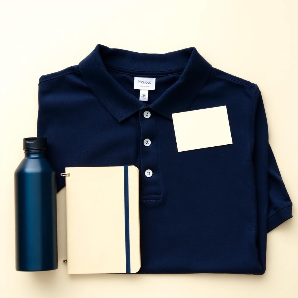 Good Kit Day One Kit — Day one kit of a navy polo shirt, cream notebook, bottle and welcome card